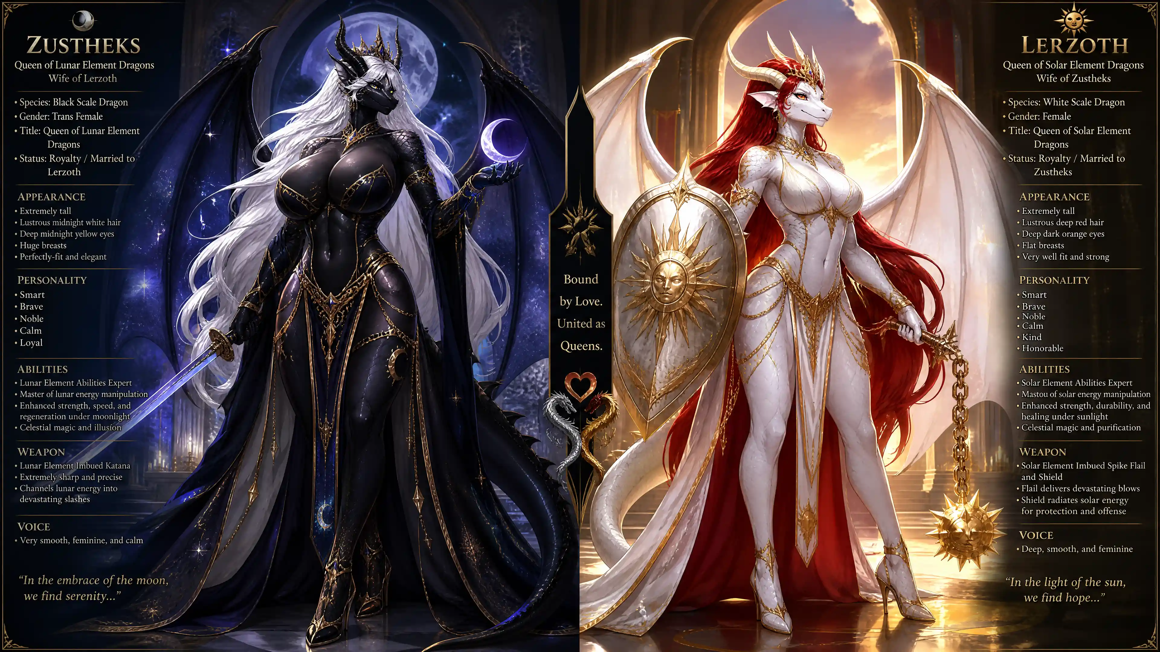 Regal lunar dragon queen with wings and flowing white hair