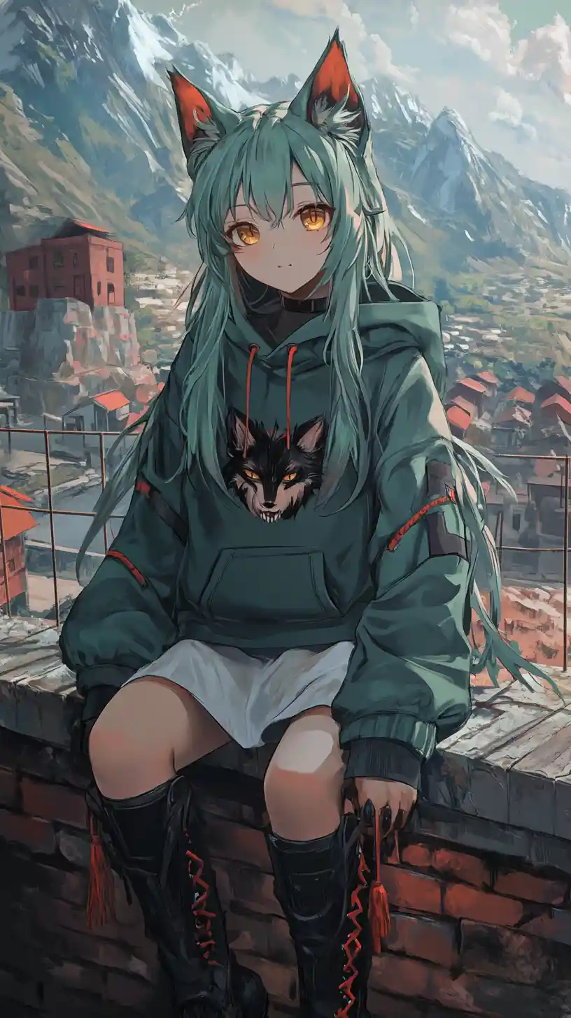 Green haired anime girl in a camp setting