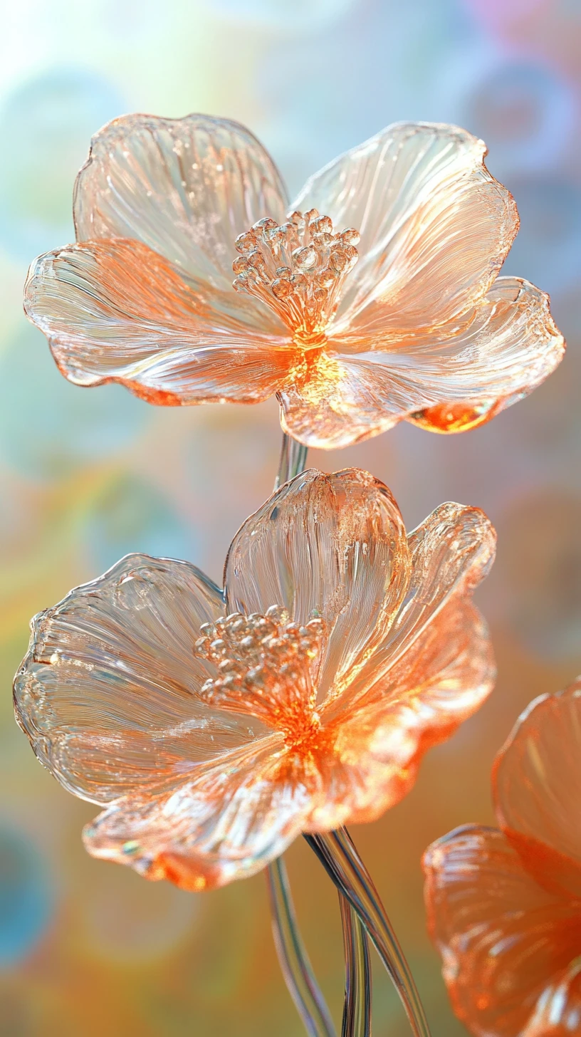 Delicati fiori di vetro in un luminoso mondo di cristallo da fiaba