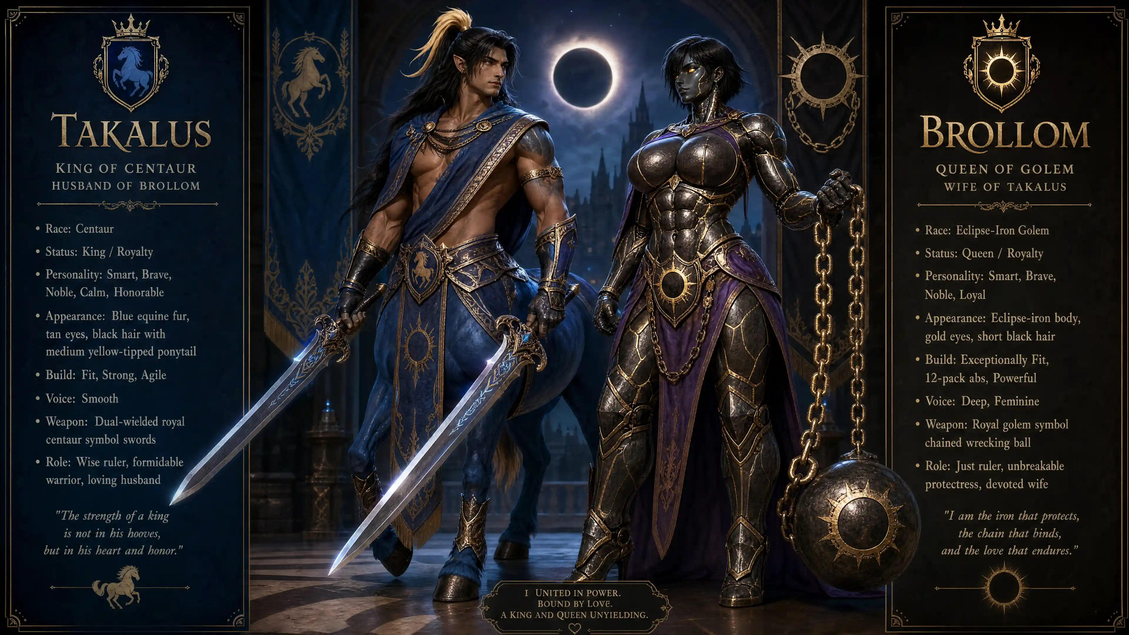 Noble centaur king wielding twin royal swords