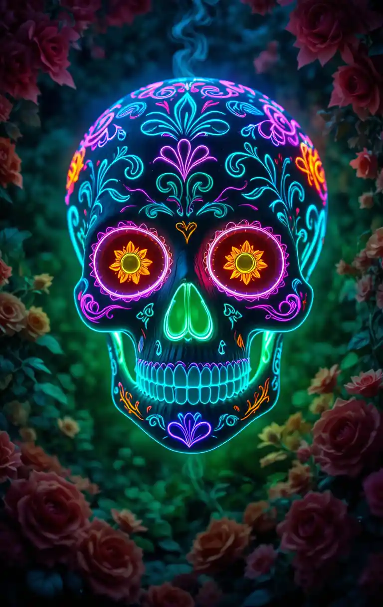 Glowing Sugar Skull With Ornate Swirling Designs