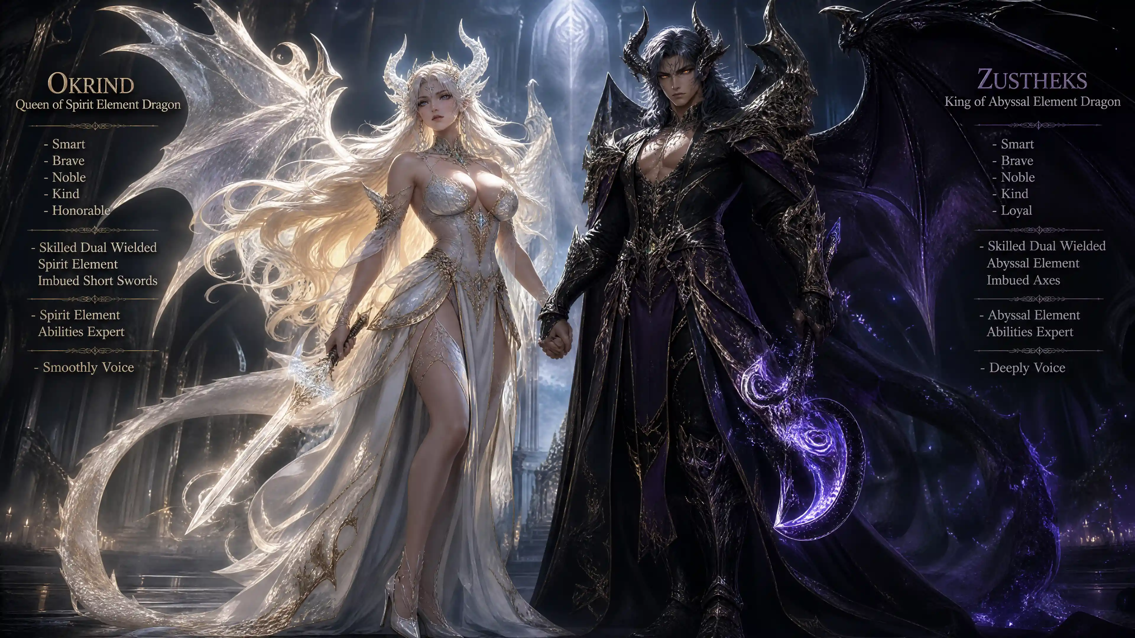 Spirit dragon queen warrior with dual enchanted swords