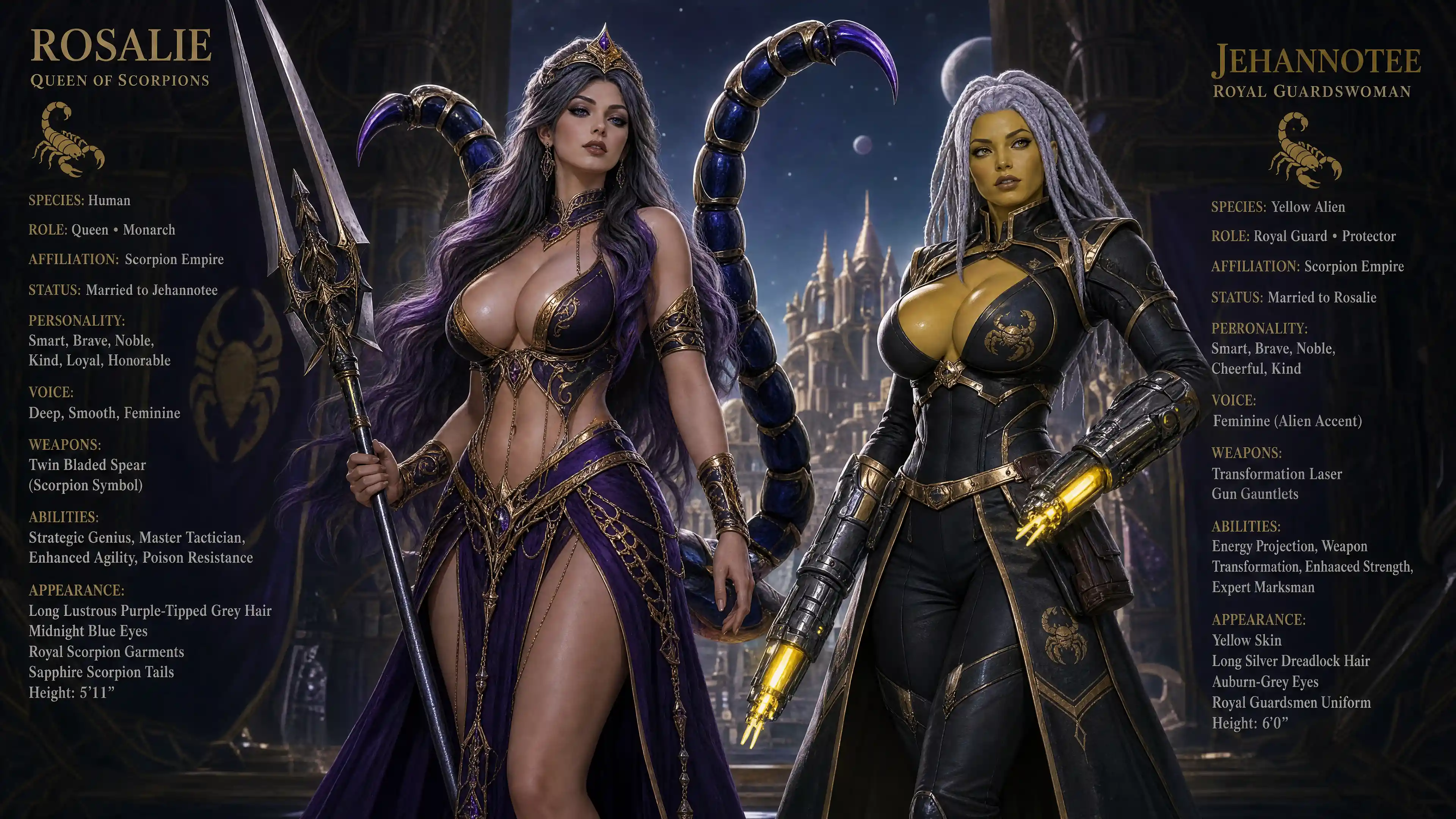 Scorpion queen with twin sapphire tails and royal spear