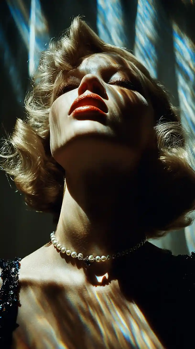 Vintage Hollywood style portrait of glamorous blonde woman