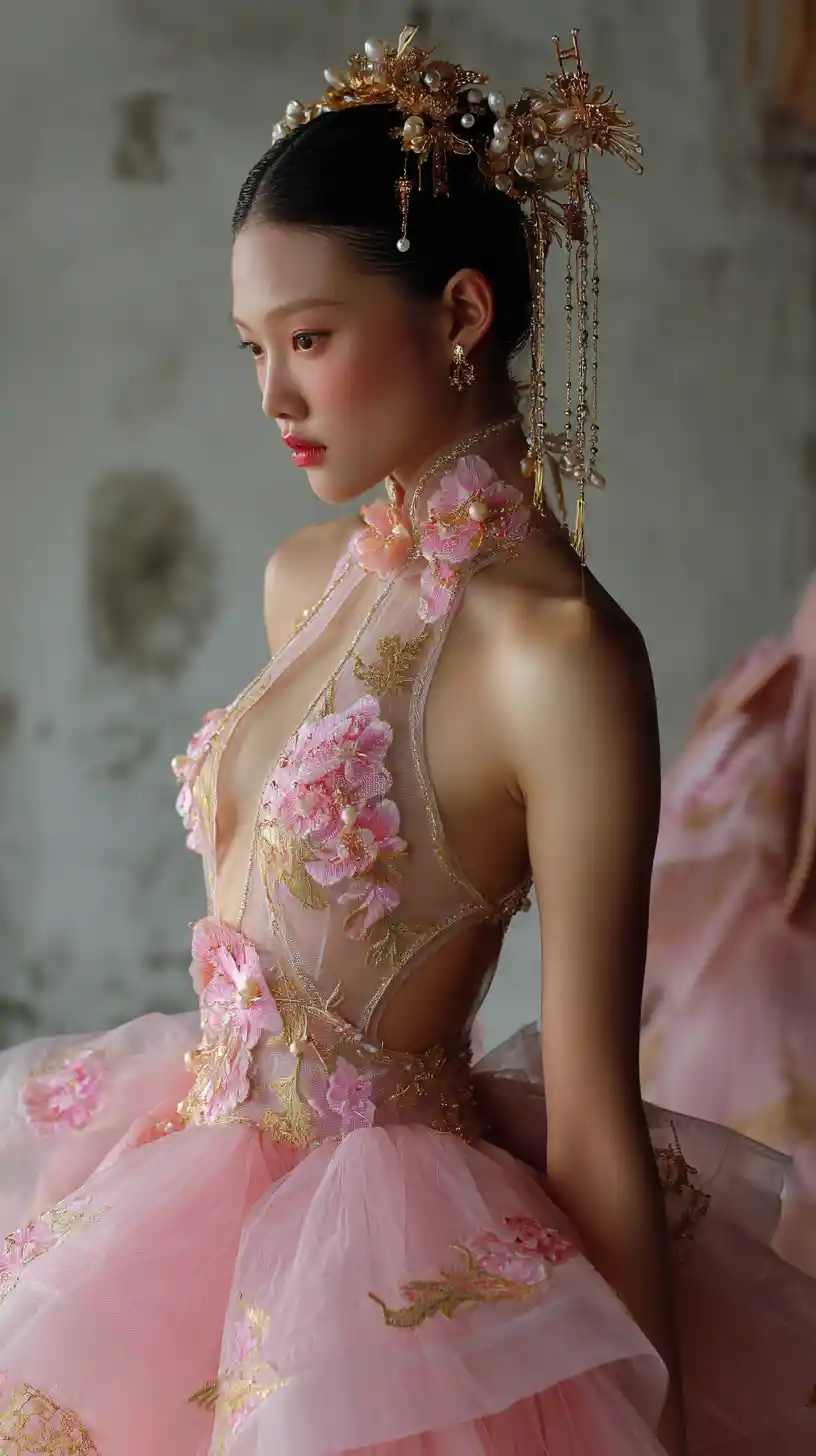 Chinese bridal fashion woman in ethereal couture gown
