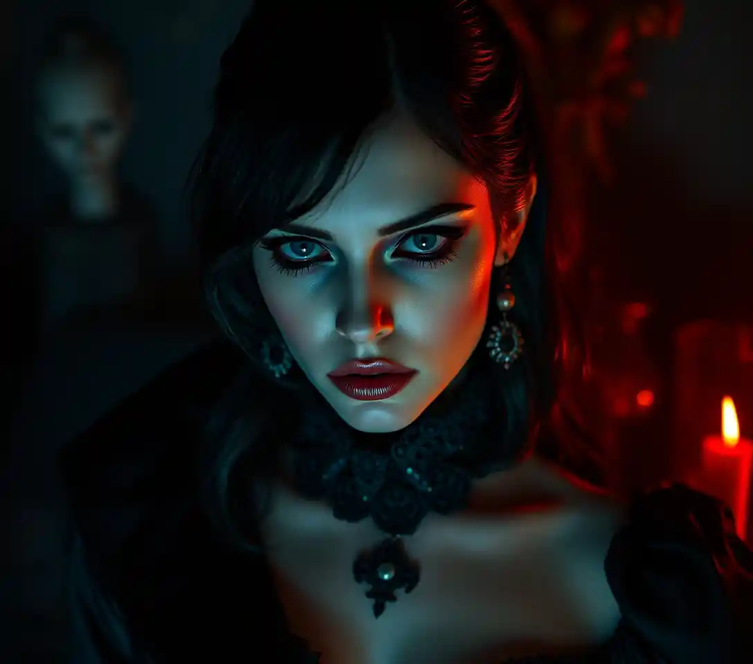 Mysterious noir woman in surreal cinematic portrait