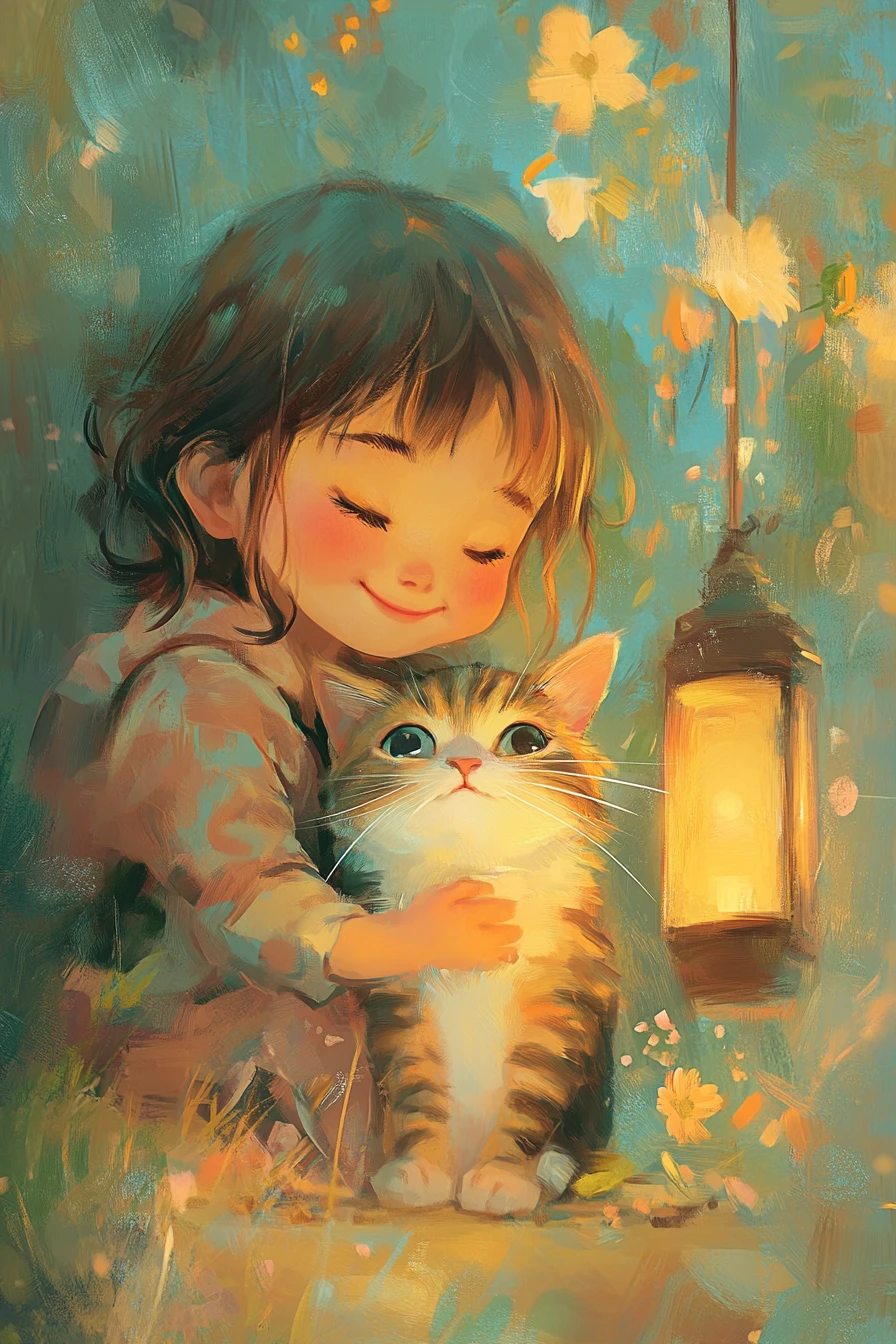 Whimsical anime child illustration in bright pastel colors