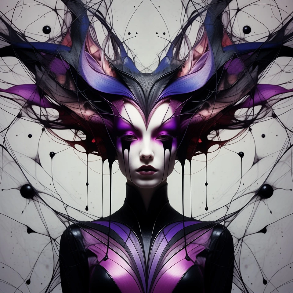 Androgynous woman in surreal symmetrical digital portrait