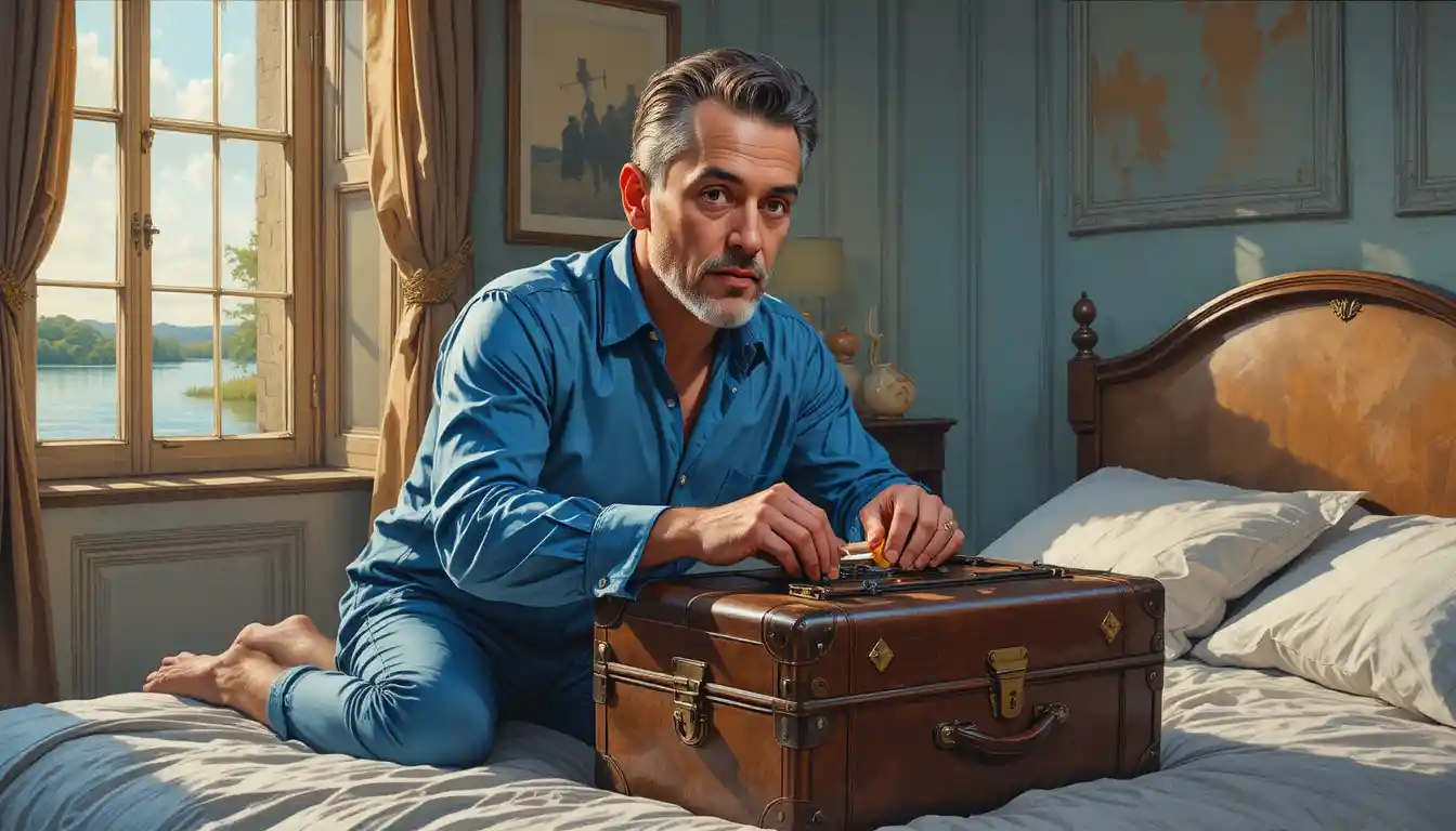 Impressionist painting of businessman packing fishing gear