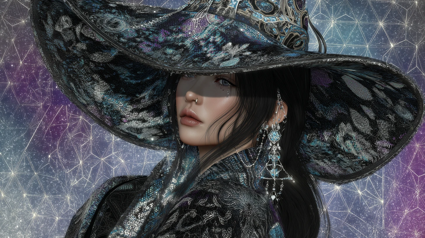 Celestial witch in layered street luxury garments