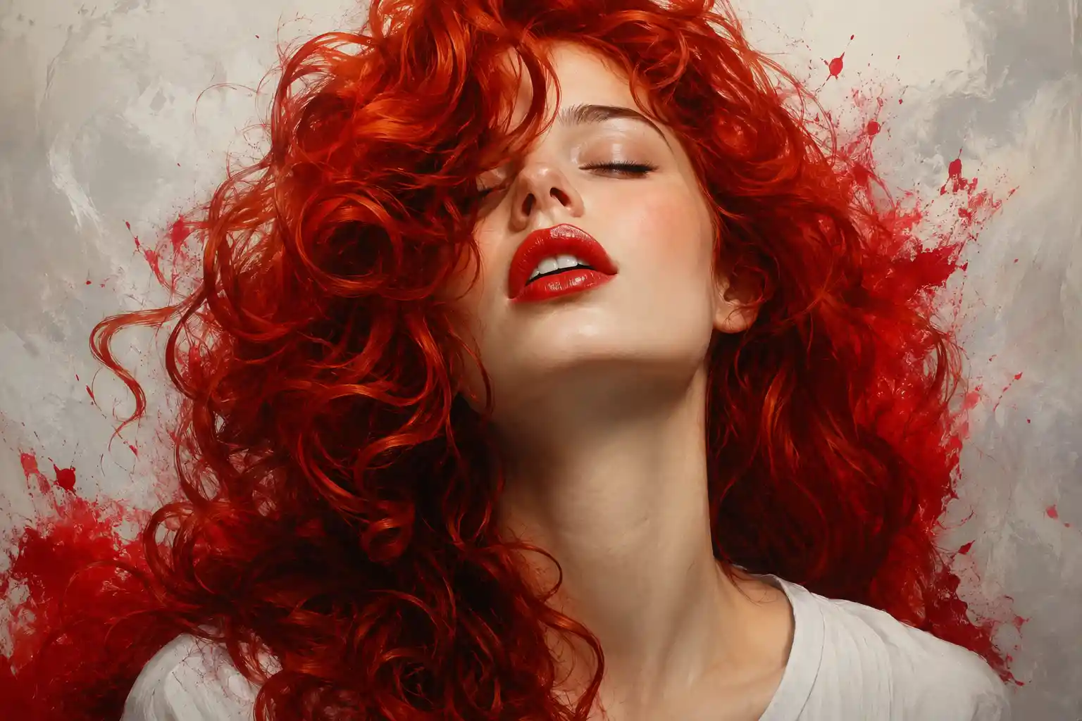 Red haired woman in sensual close up digital portrait
