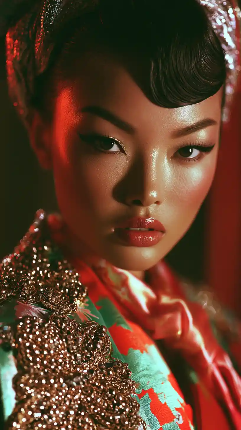 High fashion close up of an elegant geisha portrait
