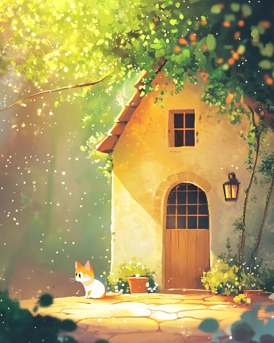 Whimsical anime children storybook illustration with soft pastels