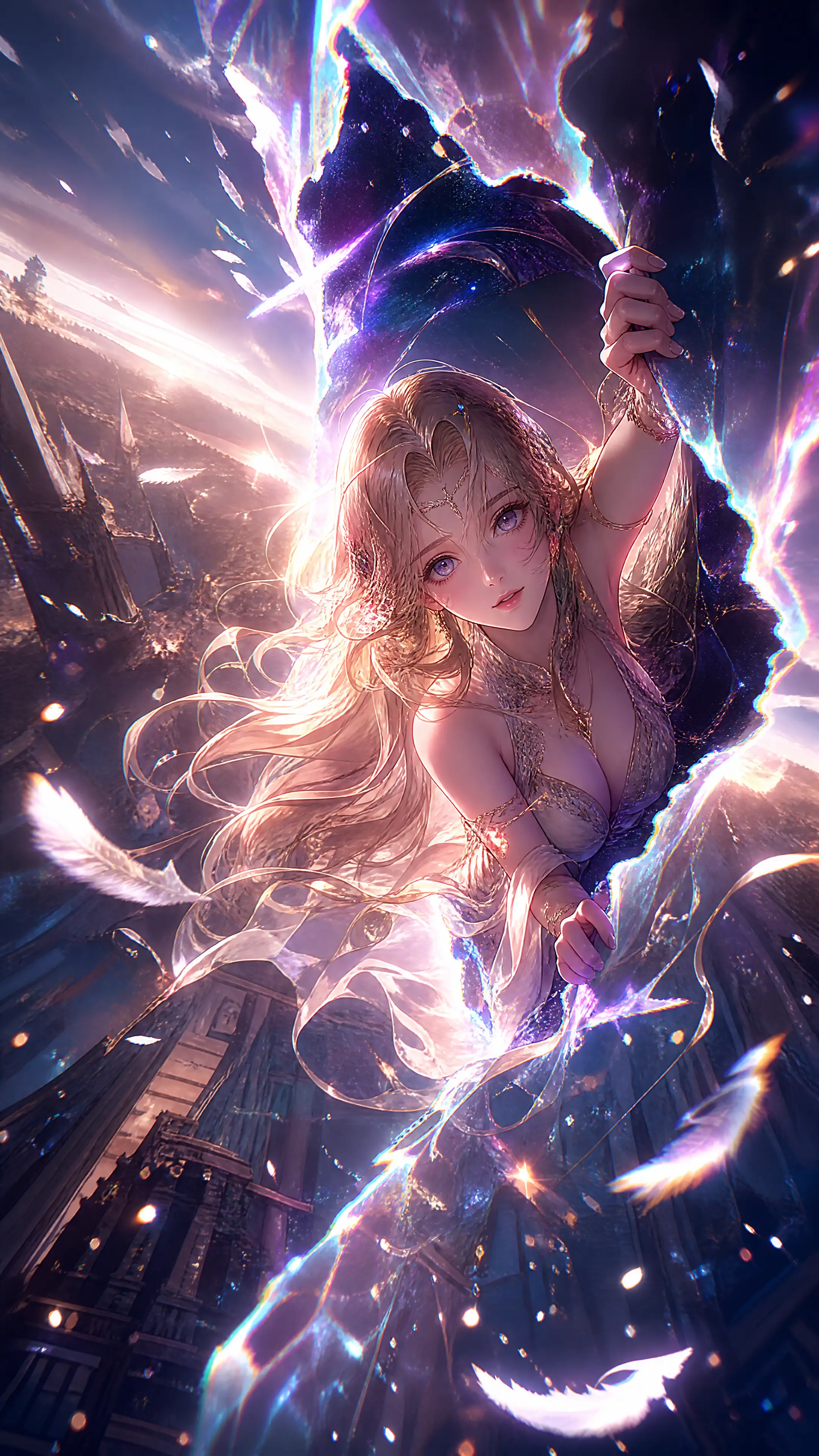 Ethereal woman emerging through a surreal glowing portal