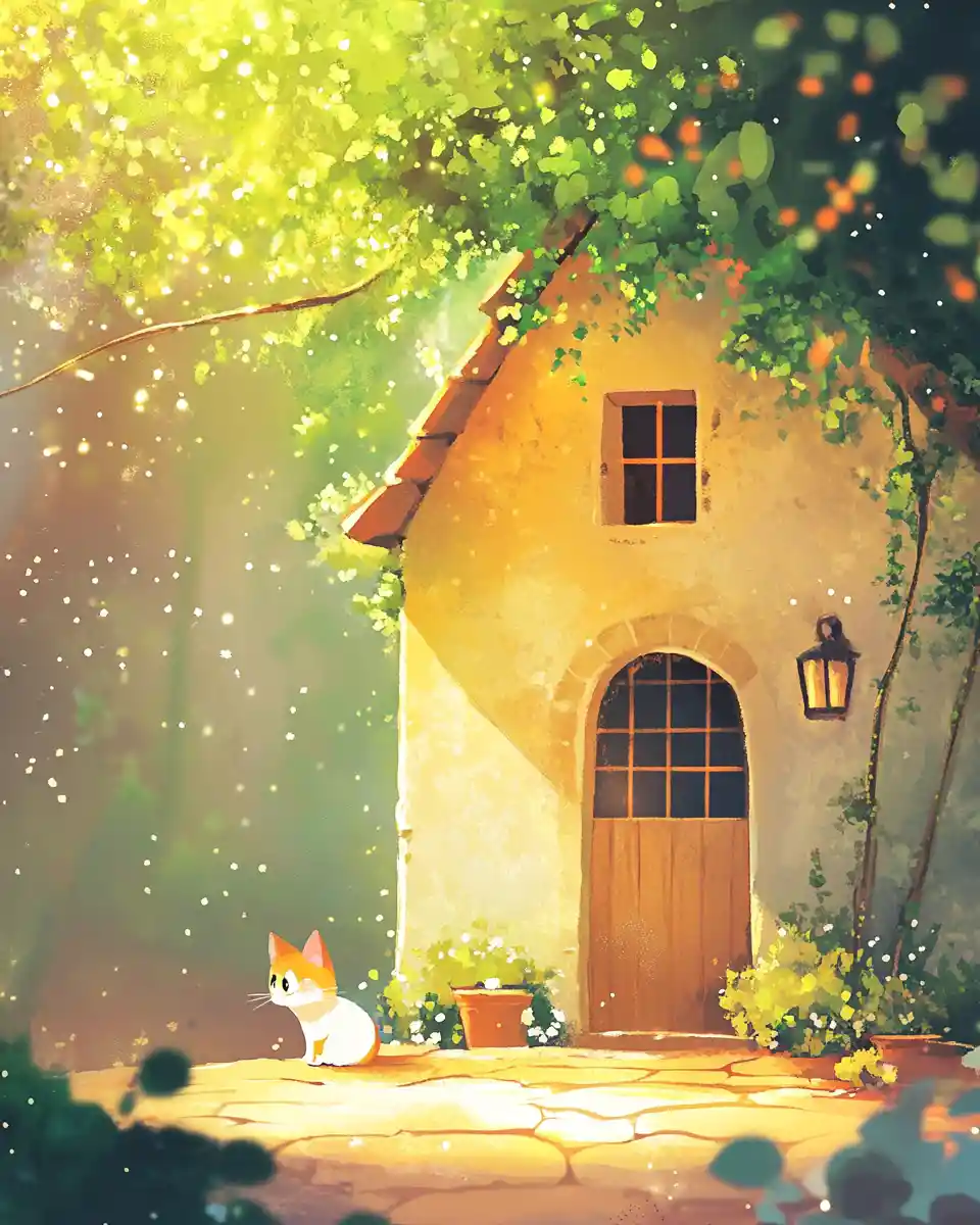 Whimsical anime children storybook illustration with soft pastels