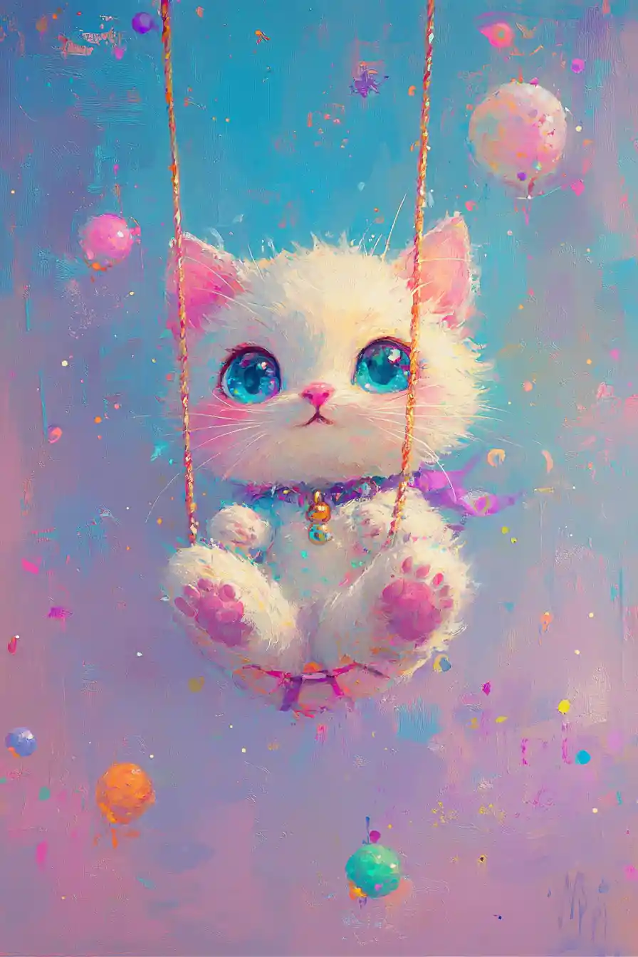 Cute whimsical anime art in bright pastel colors
