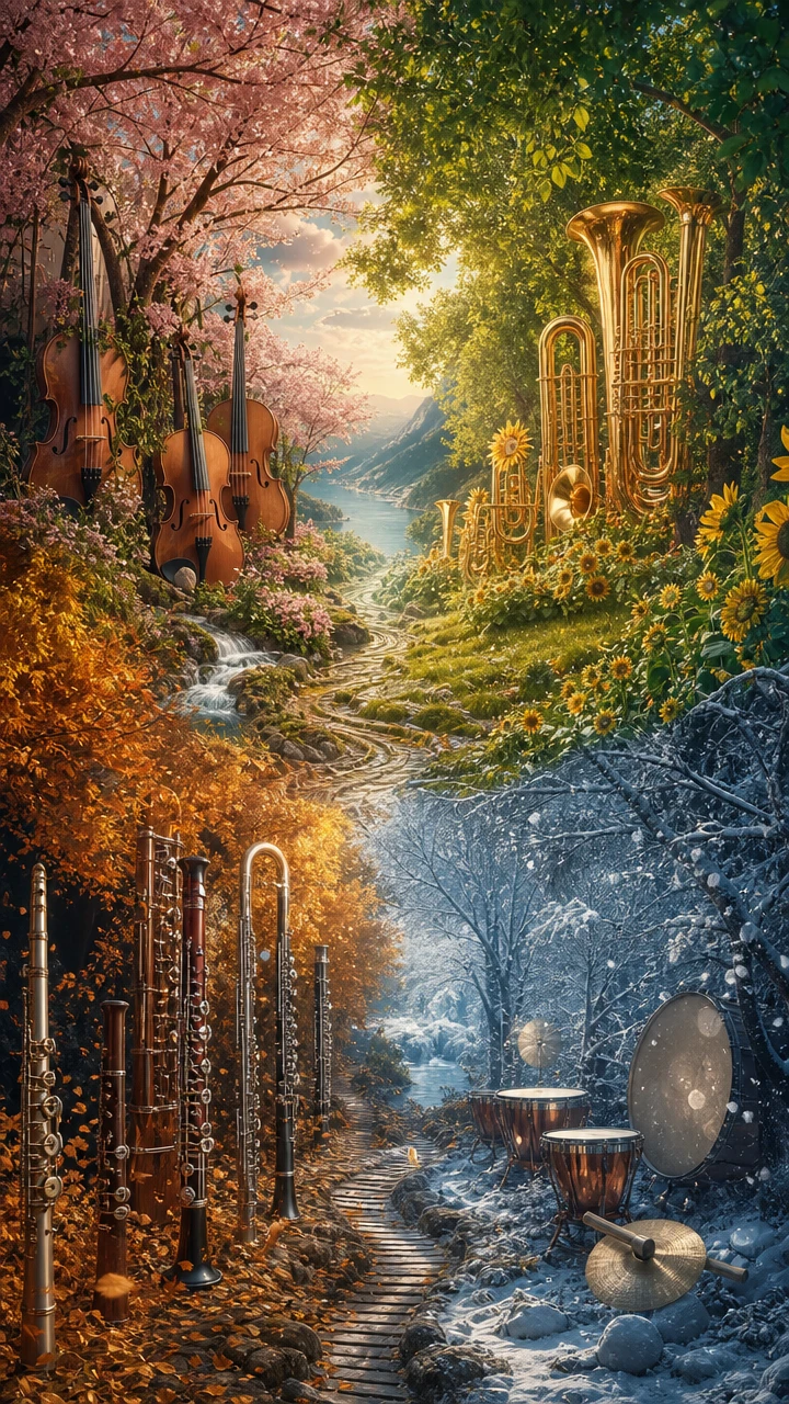 楽器が奏でる幻想的な四季の風景