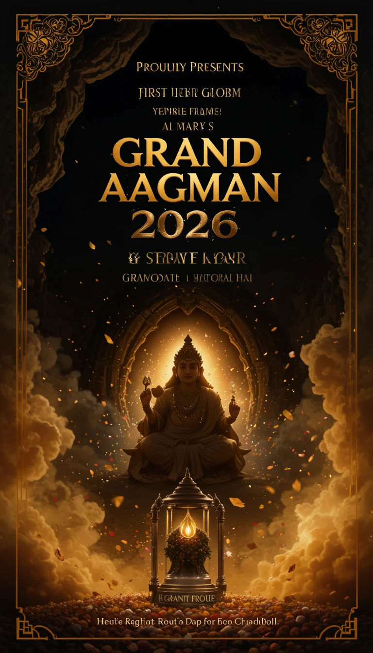 Golden divine smoke on black screen with temple bell glow