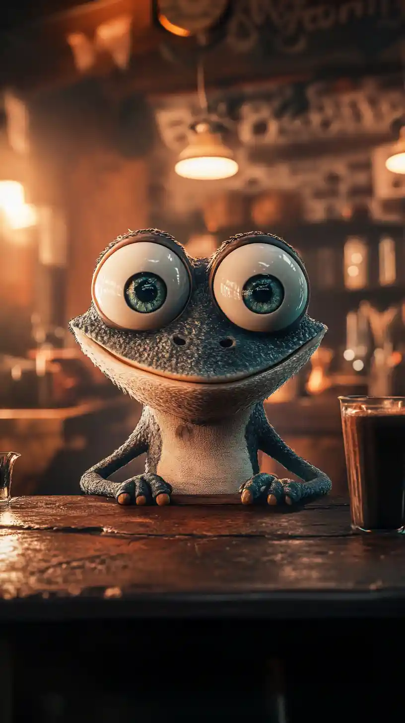 Anthropomorphic character with smug expression in cinematic close up