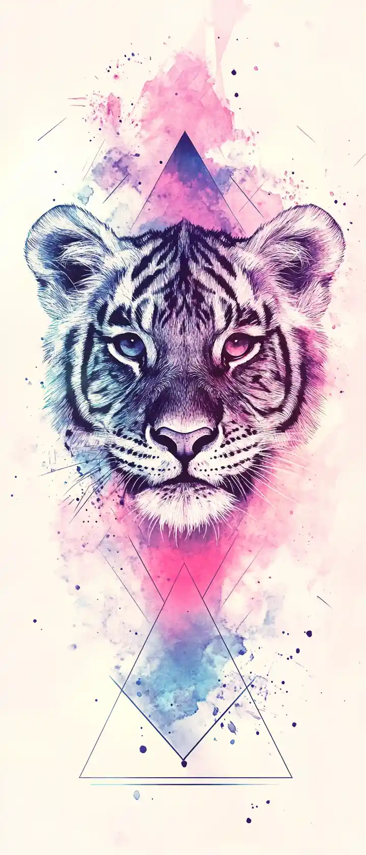 Disegno a inchiostro di dolci animali con sfondo geometrico