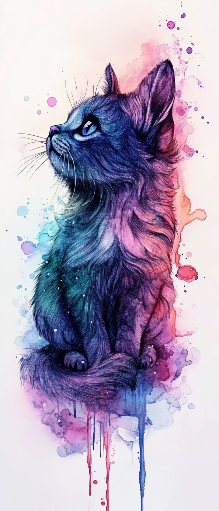 Surreal ink drawing of a serene cute animal in pastel tones