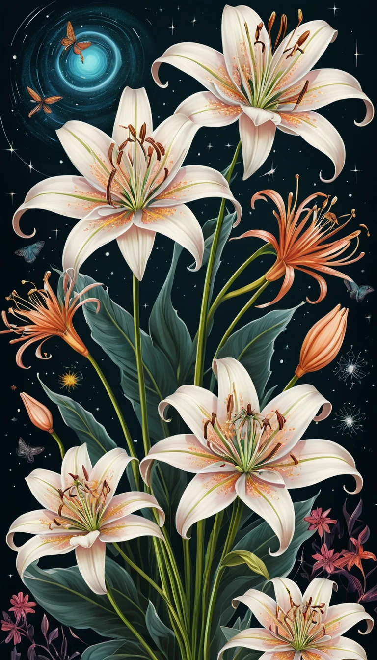 Cosmic vector illustration of a vibrant spider lily flower