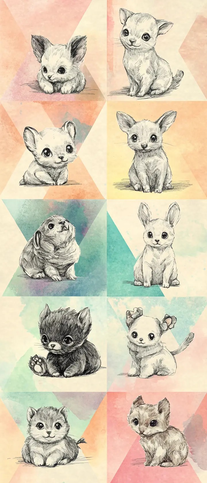 Collage a inchiostro di animali carini su sfondo geometrico