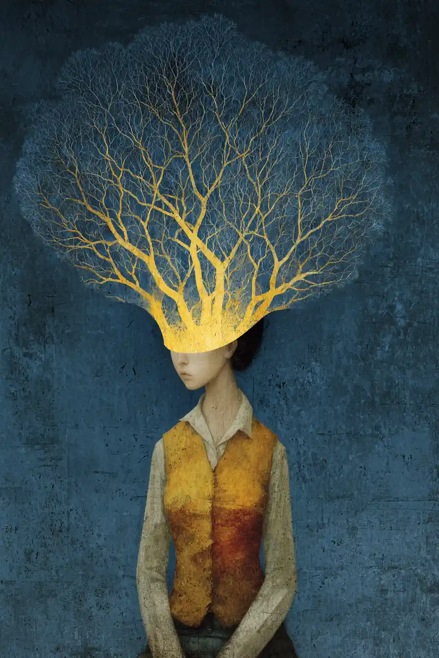 Melancholic surreal painting of dreams fading into darkness