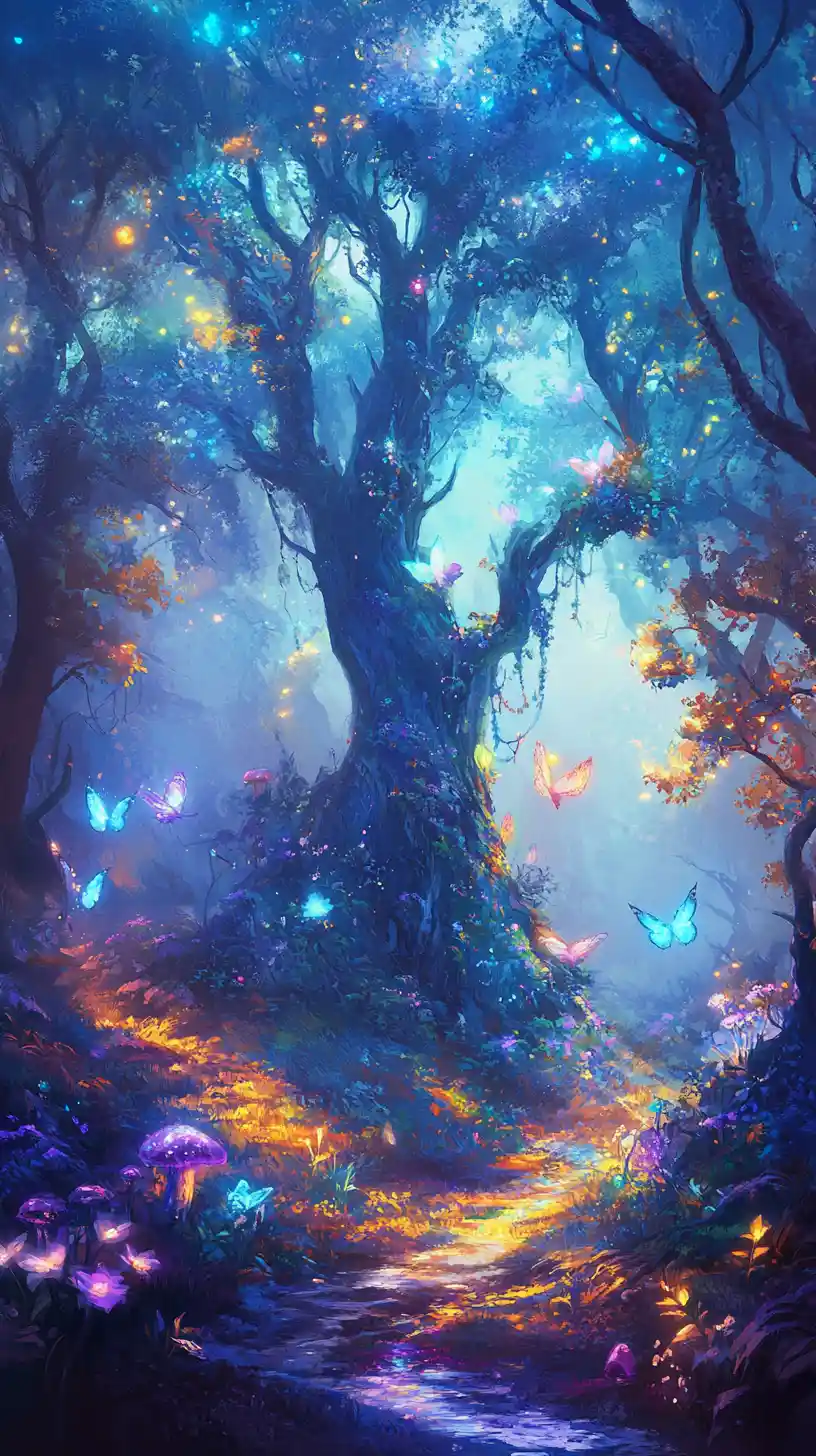 Enchanted Bioluminescent Forest With Mystical Creatures