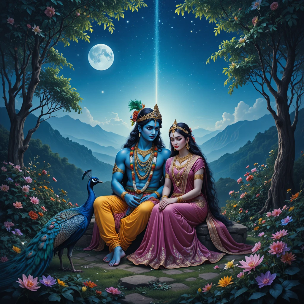 Divine couple resting under a tranquil starry night sky