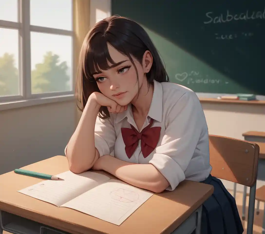 Schoolgirl on teacher desk during sex education lesson