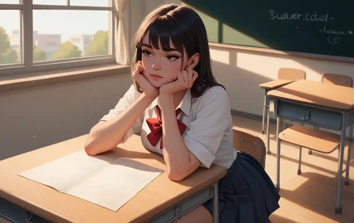 Schoolgirl on teachers desk during sex education lesson