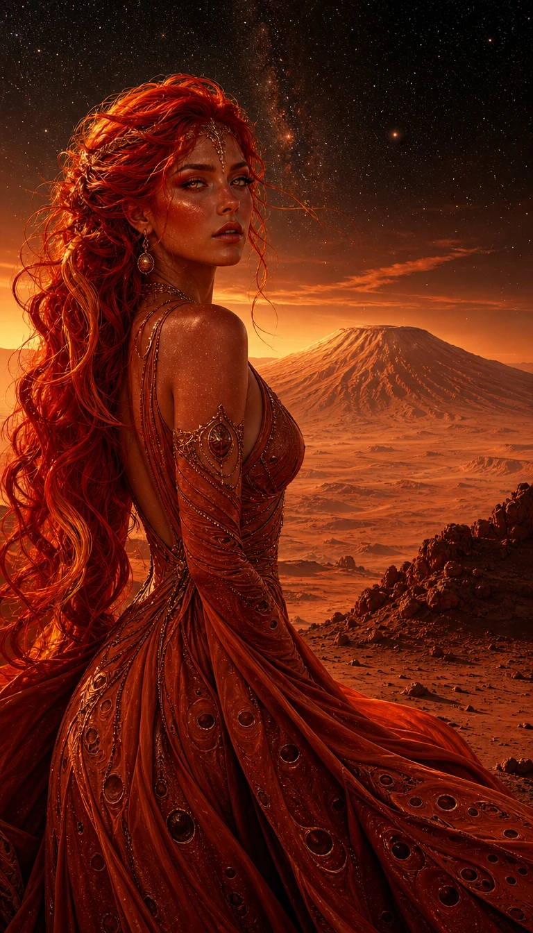 Fiery haired woman embodying the spirit of planet Mars