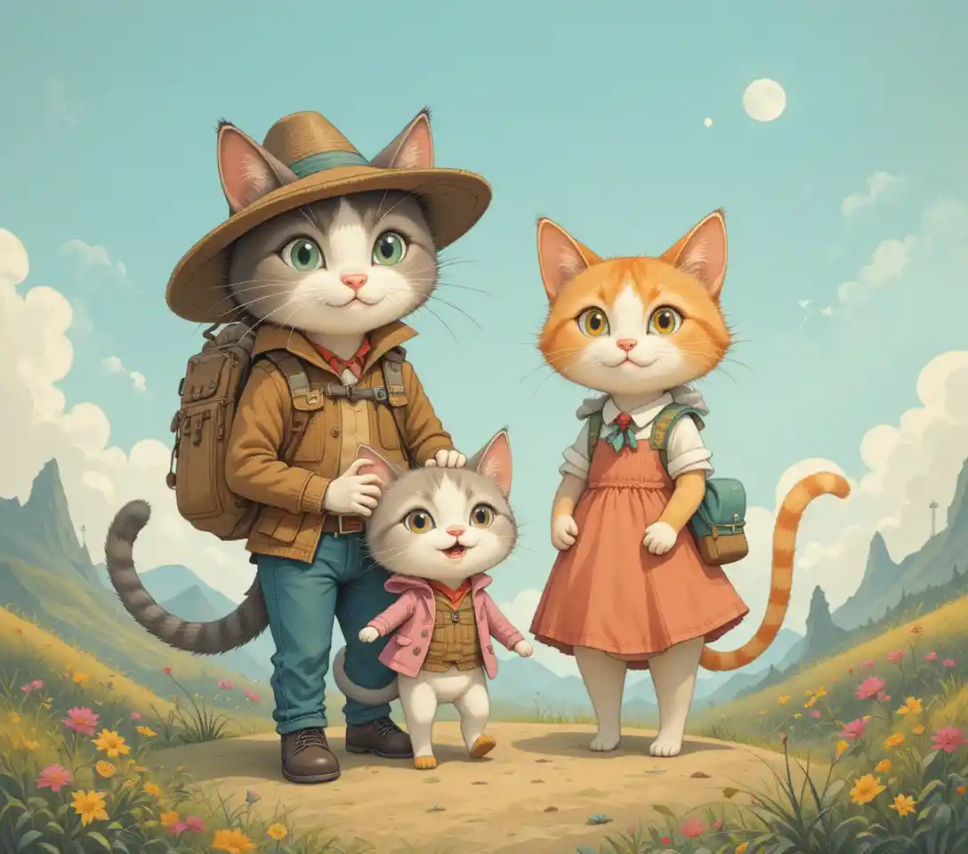 Playful Cat Family Setting Off On A Shared Journey