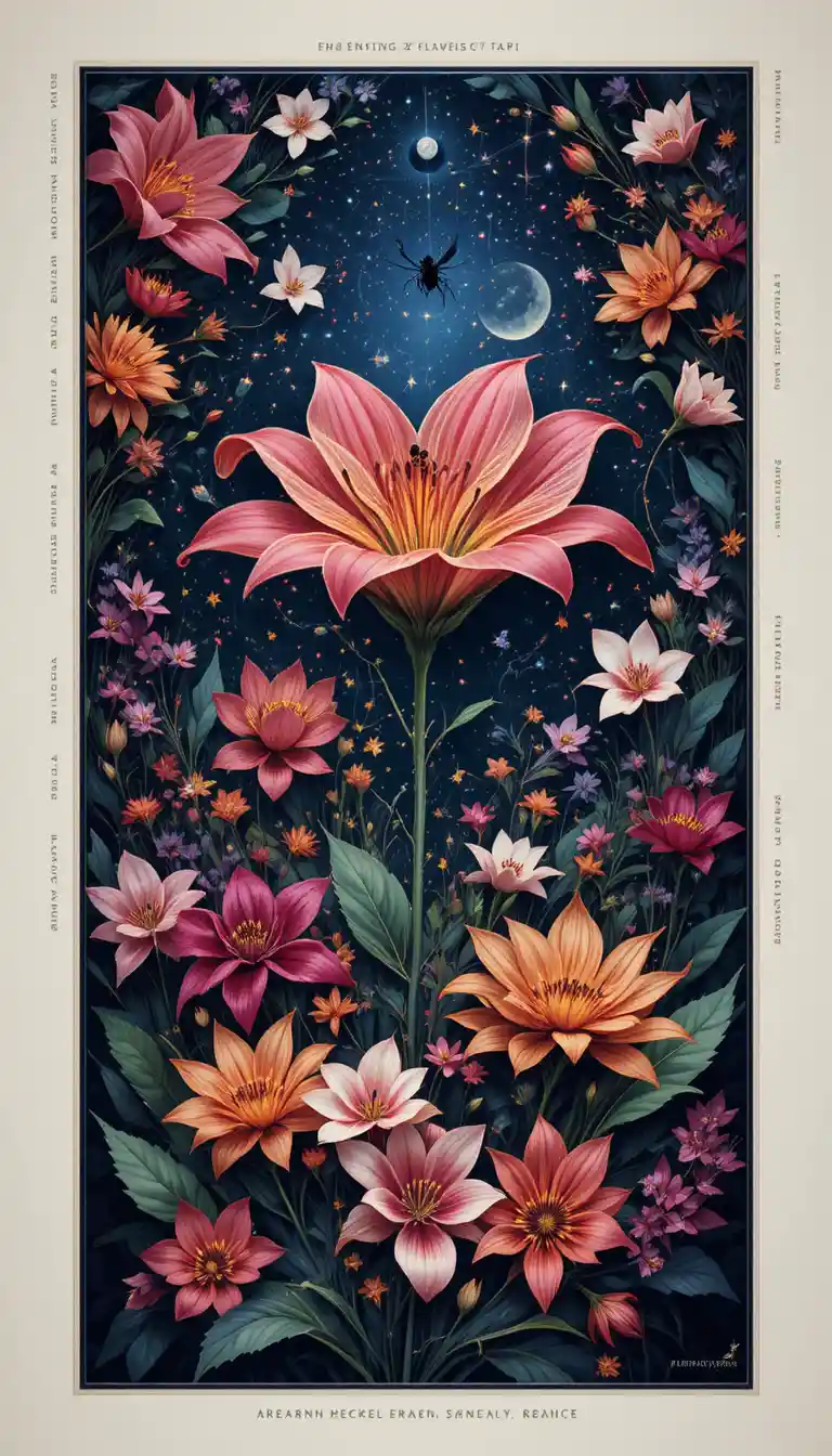 Cosmic vector illustration of a vibrant spider lily flower