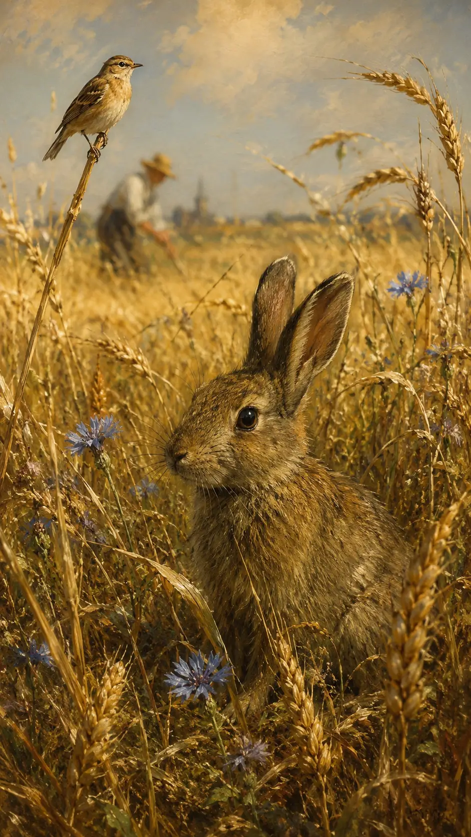 Close up moodboard of animals in a golden wheat field