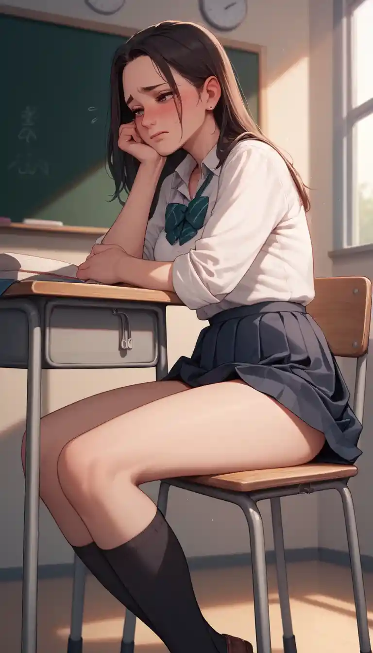 Schoolgirl Sitting On Teacher Desk In Quiet Classroom