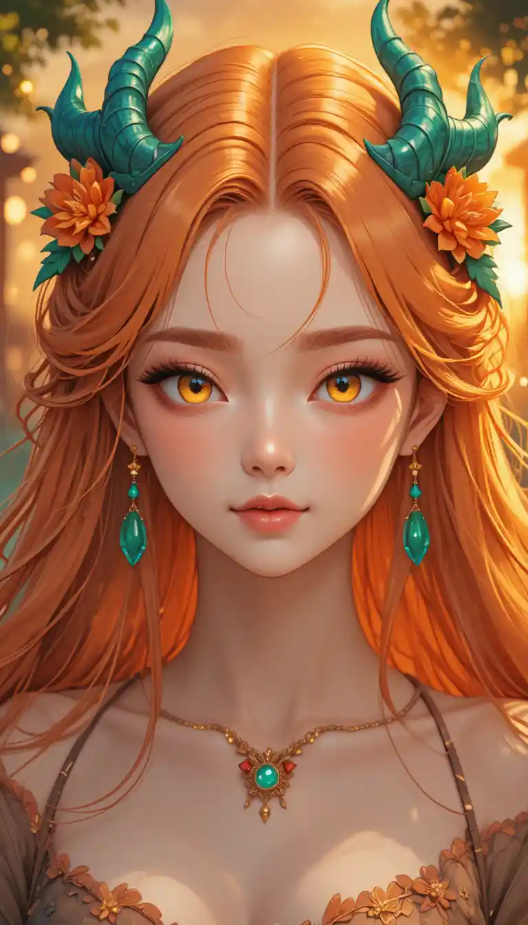 Anime girl with golden hair in warm sunset portrait