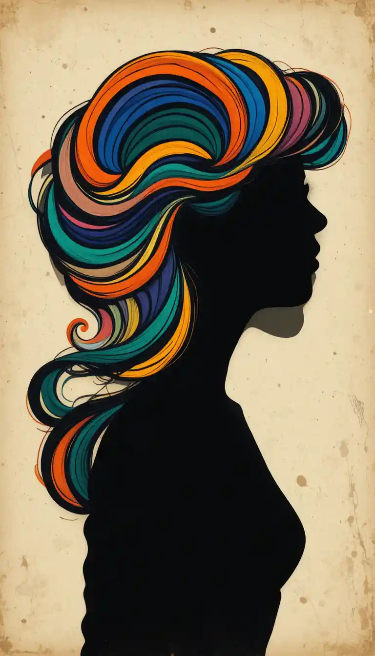 Psychedelic woman silhouette with flowing rainbow hair