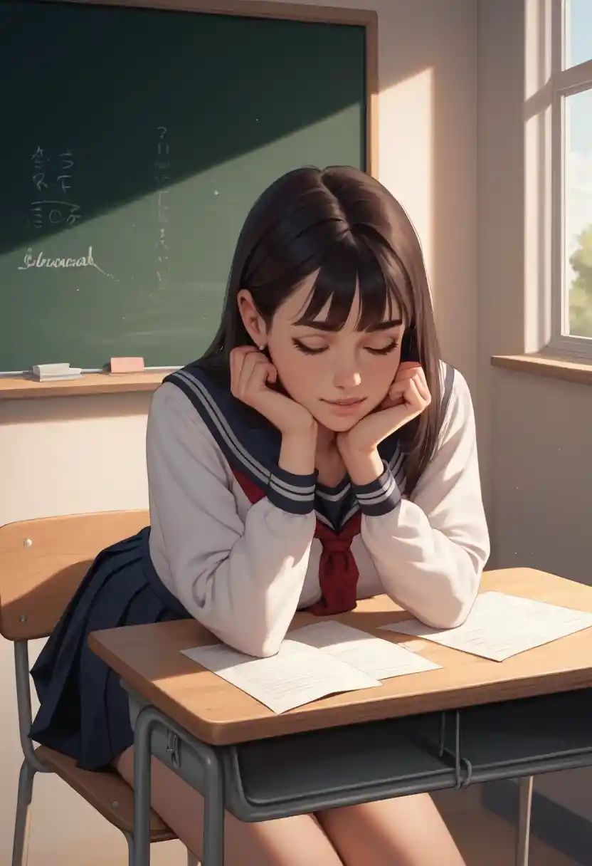 Schoolgirl Sitting On Teacher Desk In Classroom Lesson