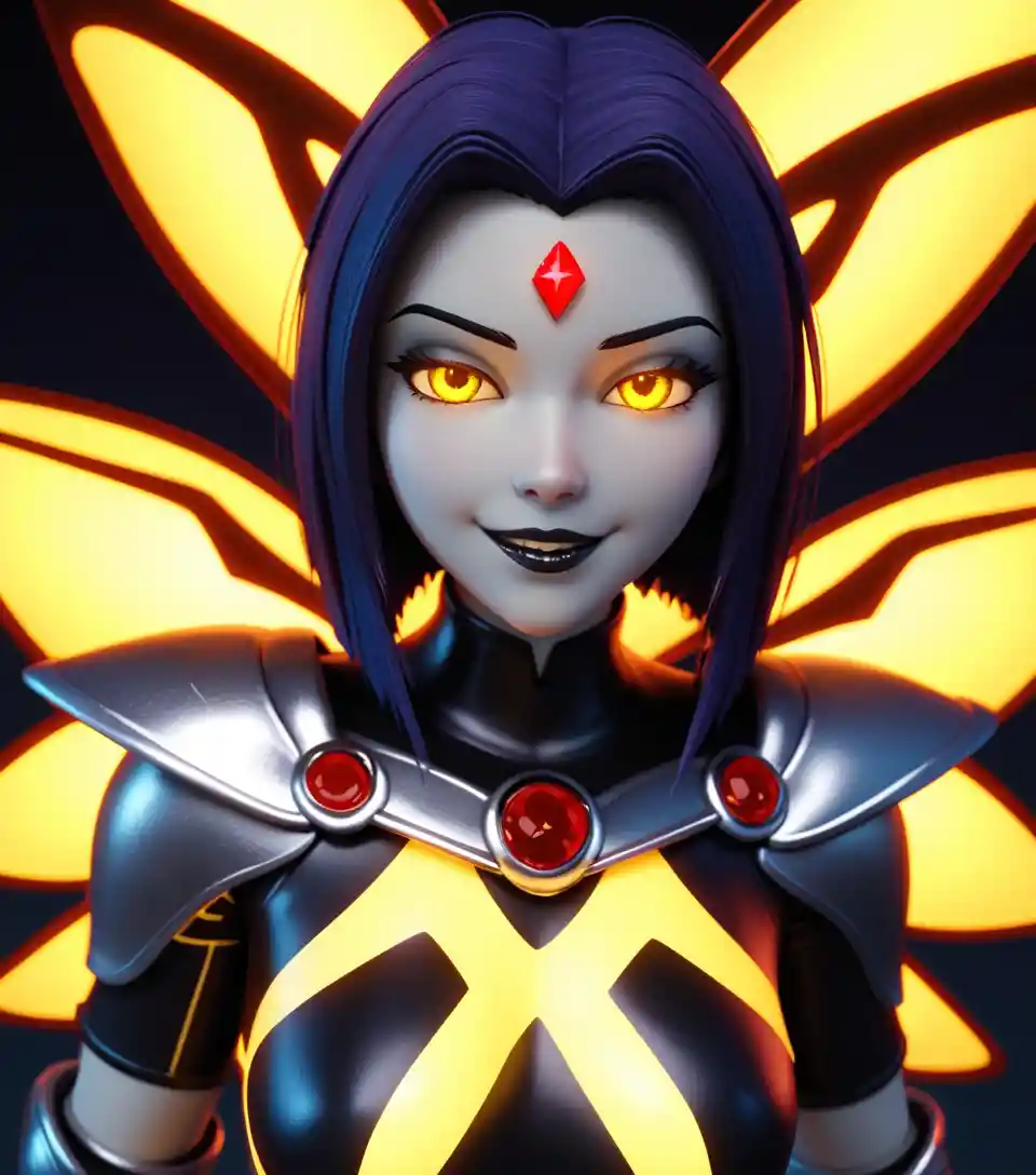 Giant sci fi woman with wings rising from sunflowers