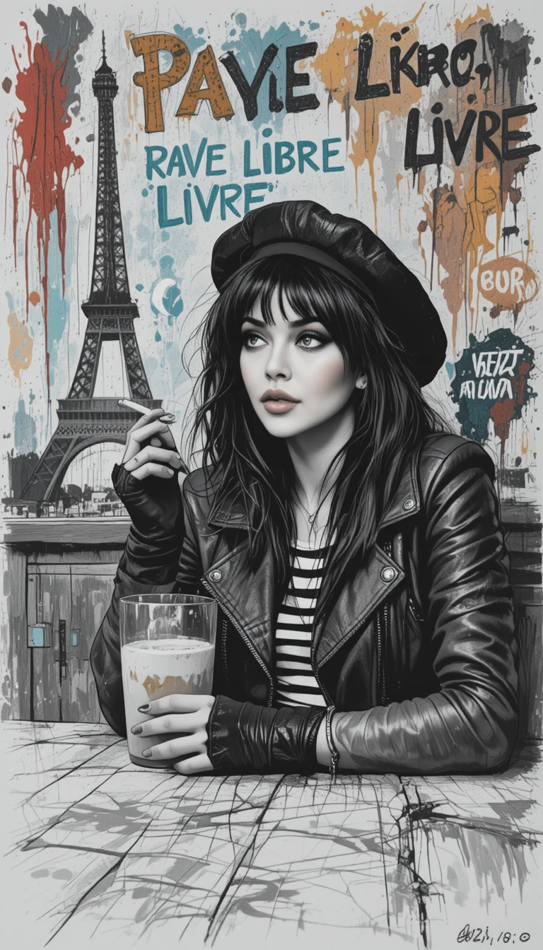 Edgy young woman at parisian cafe with cigarette
