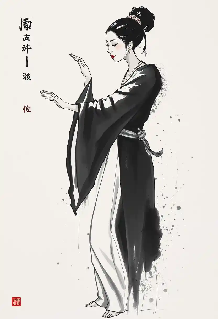Ink portrait of a woman dancer in elegant classic pose