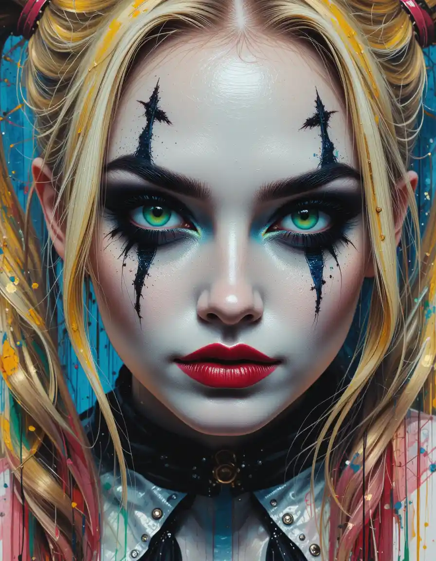 Hyperreal close up of a neon green eye with bold makeup