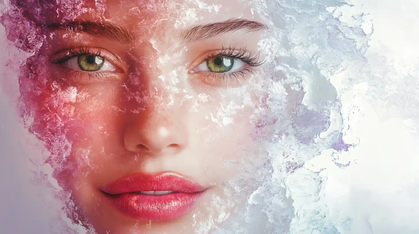 Ethereal Woman Portrait In Red And White Abstract Paint