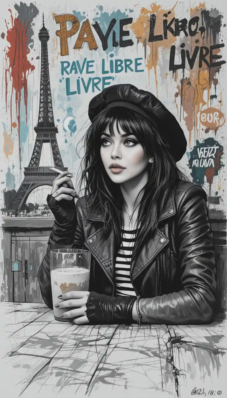 Edgy young woman at parisian cafe with cigarette