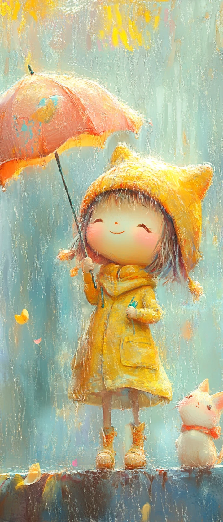 Whimsical cute anime character in bright pastel colors