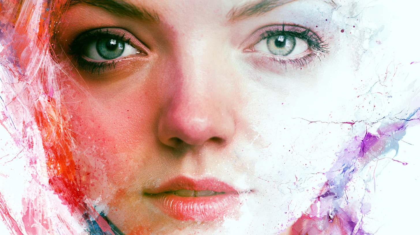 Ethereal female portrait with split red and white face