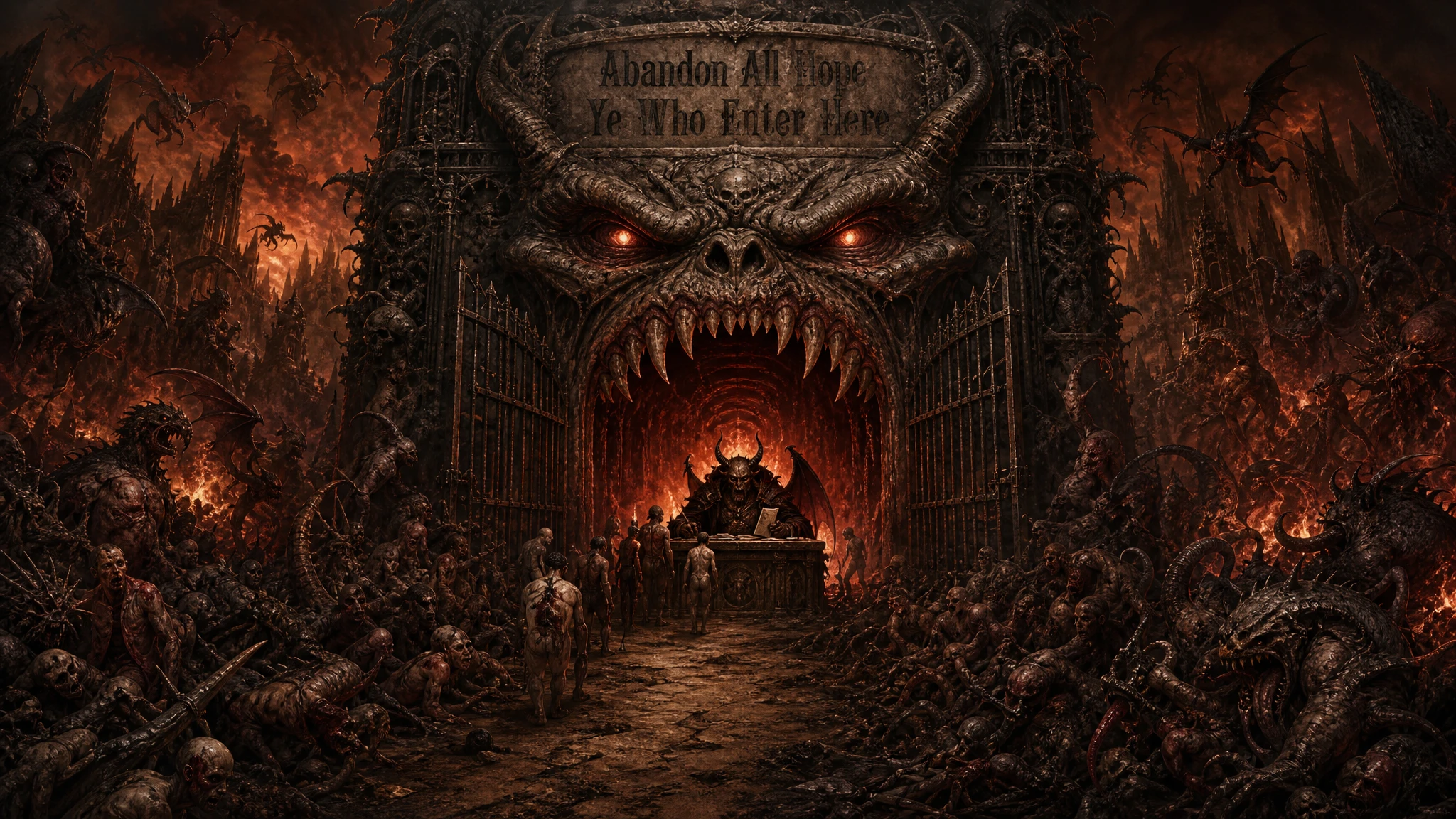 Desolate Path Leading To Fiery Demonic Gates Of Hell
