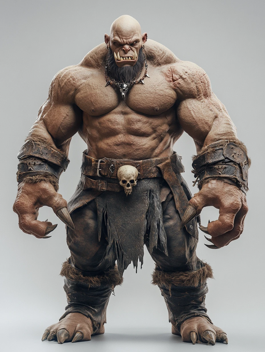 Massively muscled orc warrior in detailed 3d full body view